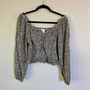 Japna Leopard Print Off-Shoulder Cropped Blouse